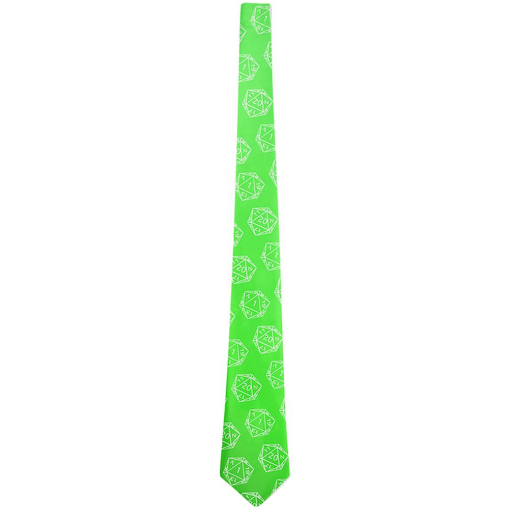 D20 Gamer Critical Hit and Fumble Green Pattern All Over Neck Tie Ties Old Glory   