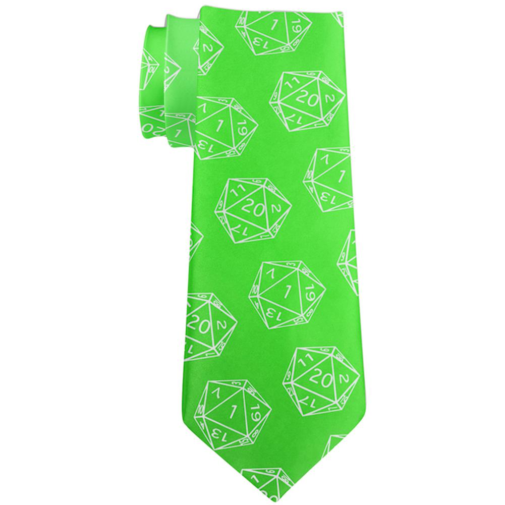 D20 Gamer Critical Hit and Fumble Green Pattern All Over Neck Tie Ties Old Glory OS Multi 