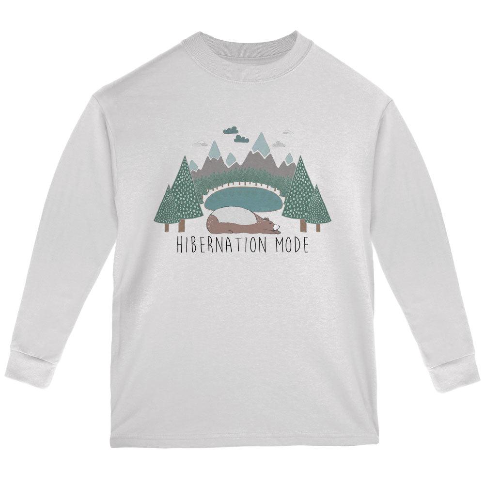 Autumn Bear Hibernation Mode Youth Long Sleeve T Shirt Youth Long Sleeves global YLG White 