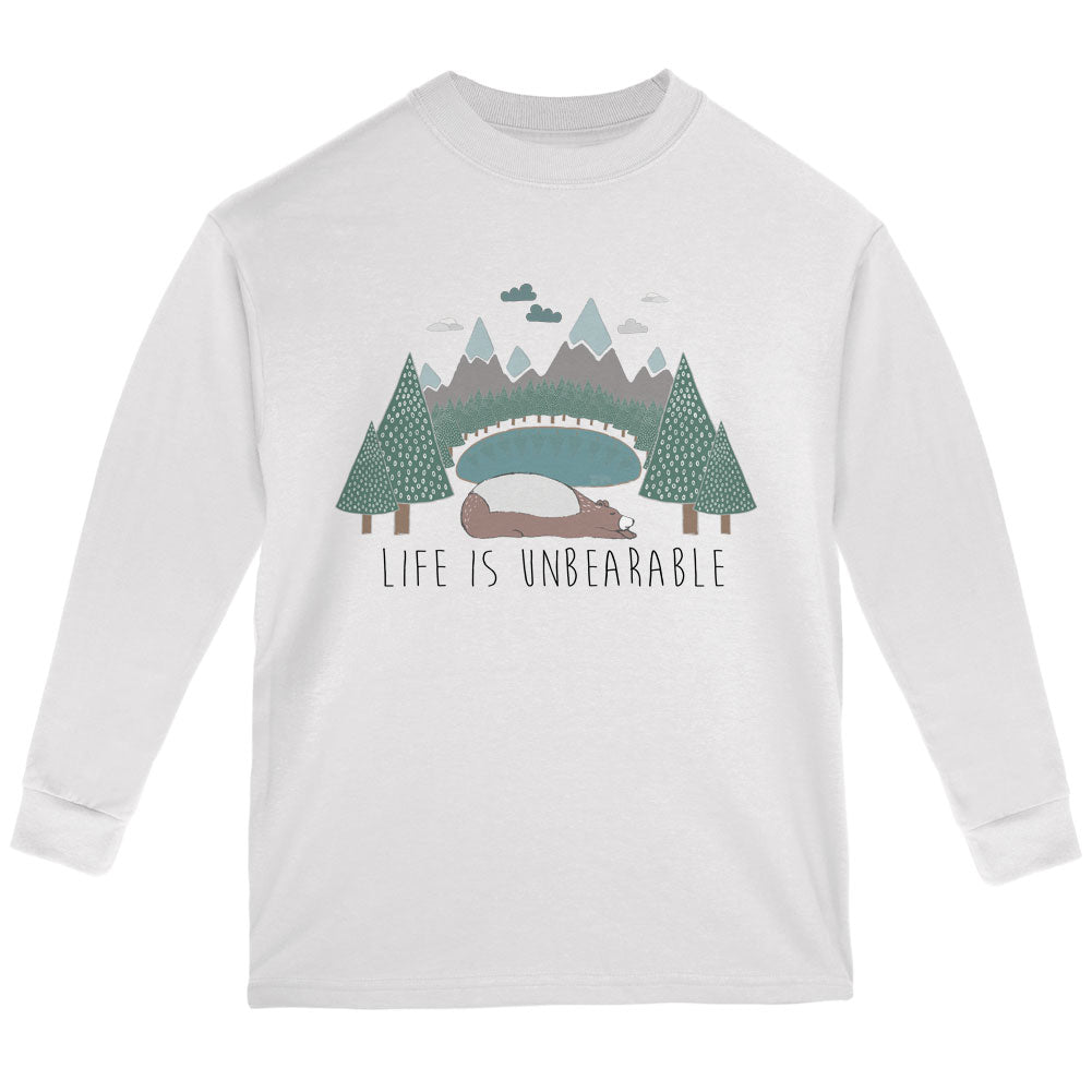 Autumn Life is Unbearable Bear Pun Youth Long Sleeve T Shirt Youth Long Sleeves global YLG White 