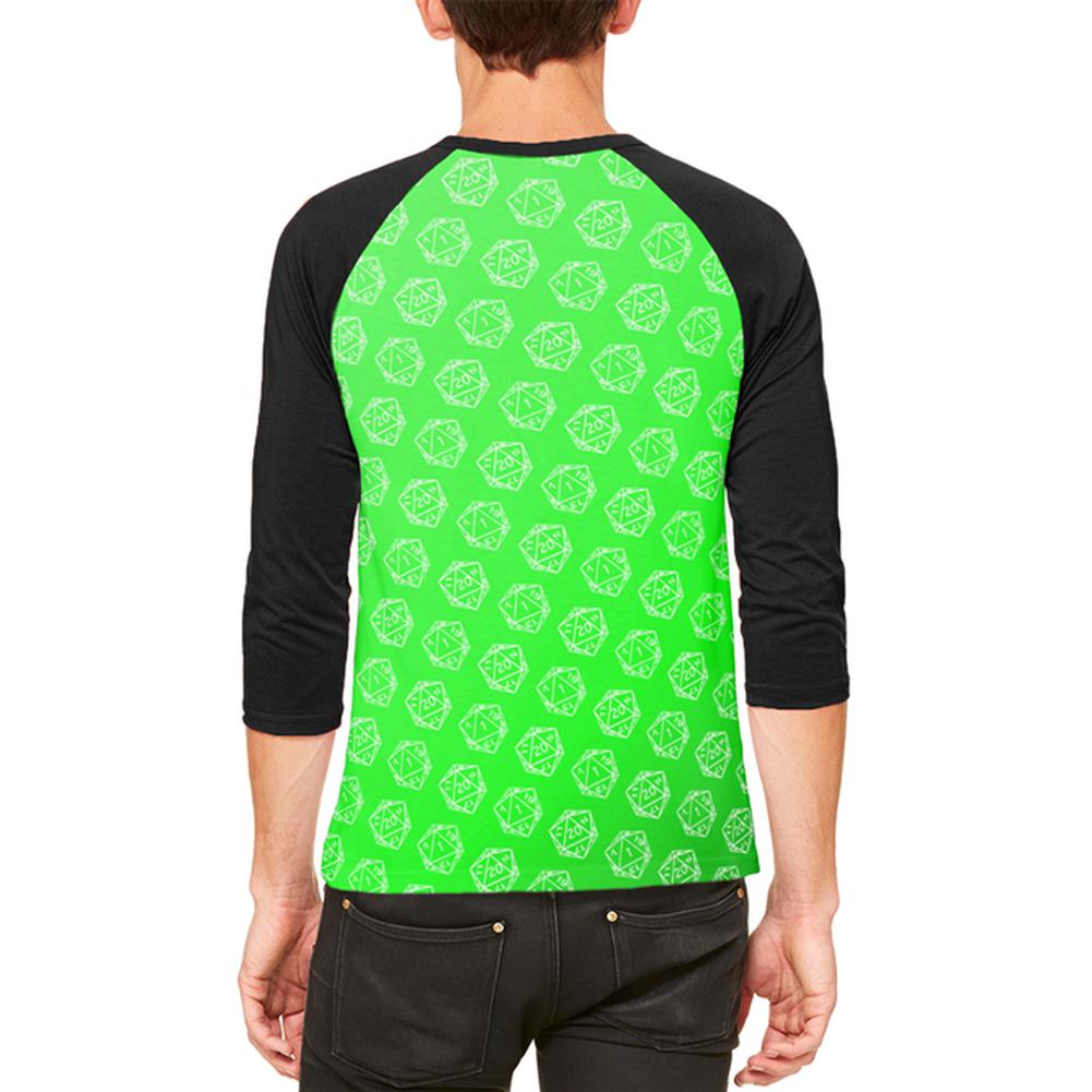 D20 Gamer Critical Hit and Fumble Green Pattern Mens Raglan T Shirt Men's T-Shirts Old Glory   