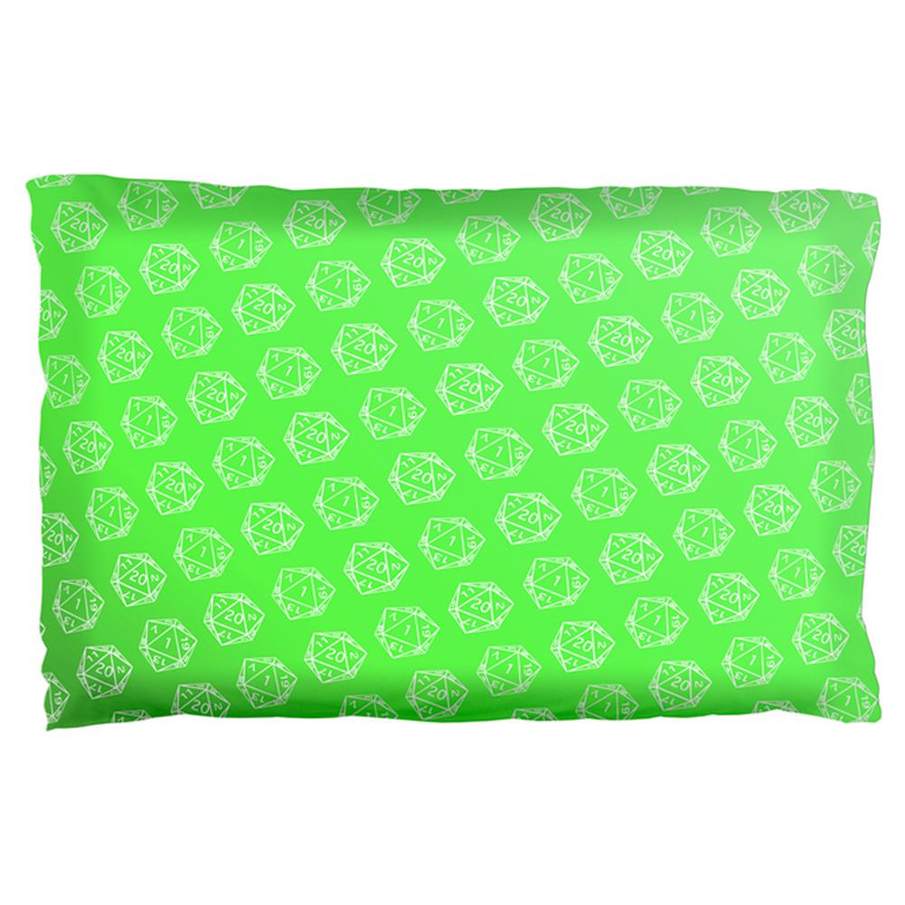 D20 Gamer Critical Hit and Fumble Green Pattern Pillow Case Pillowcases Old Glory OS Multi 