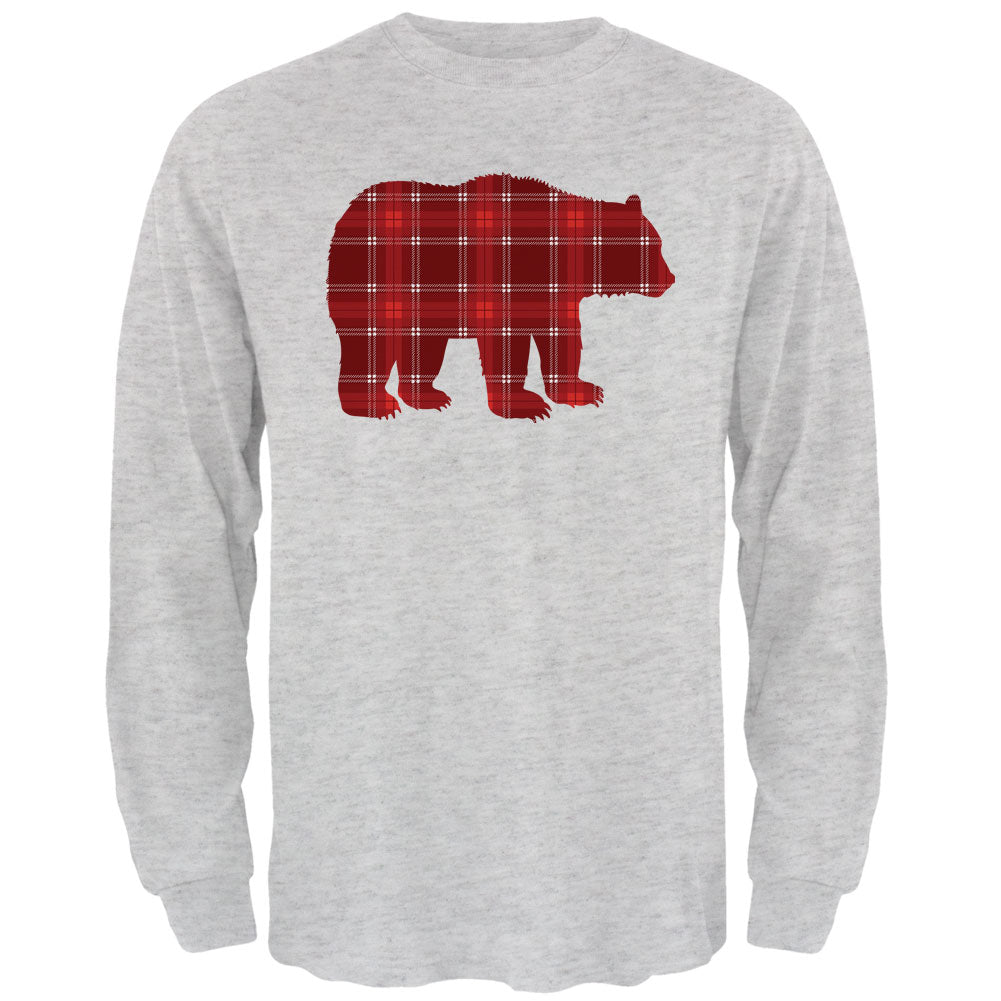 Autumn Plaid Bear Mens Long Sleeve T Shirt Men's Long Sleeves global 2XL Light Heather Grey 