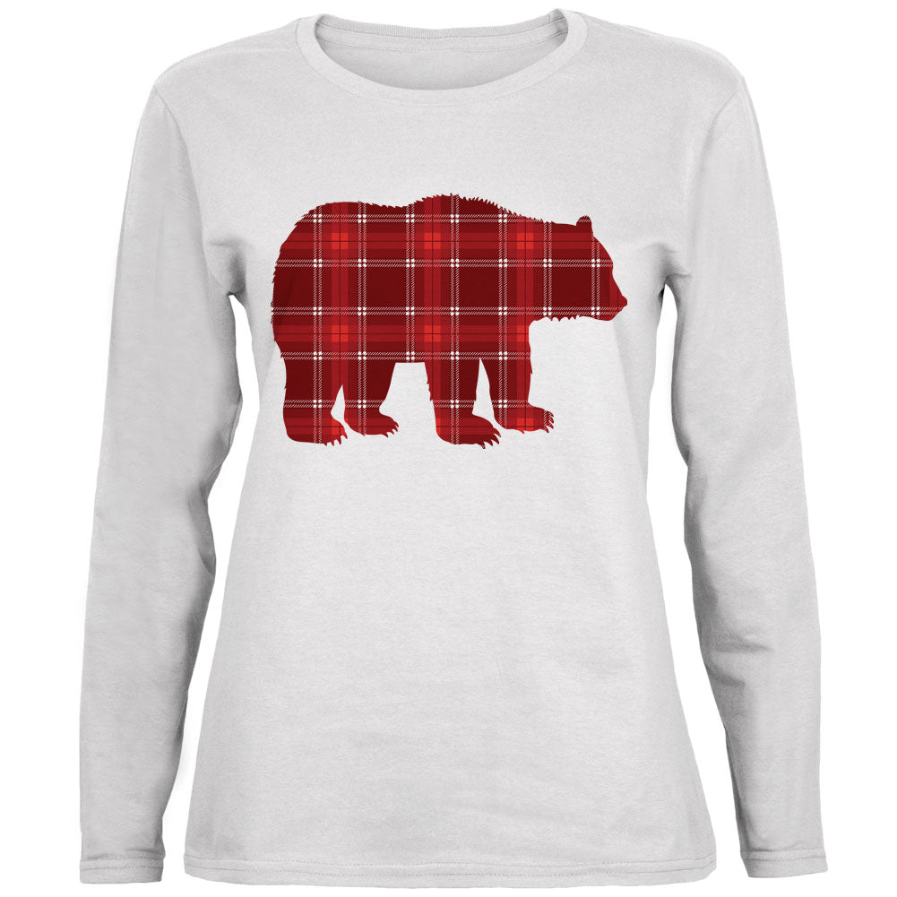 Autumn Plaid Bear Ladies' Relaxed Jersey Long-Sleeve Tee Women's Long Sleeves global 2XL White 