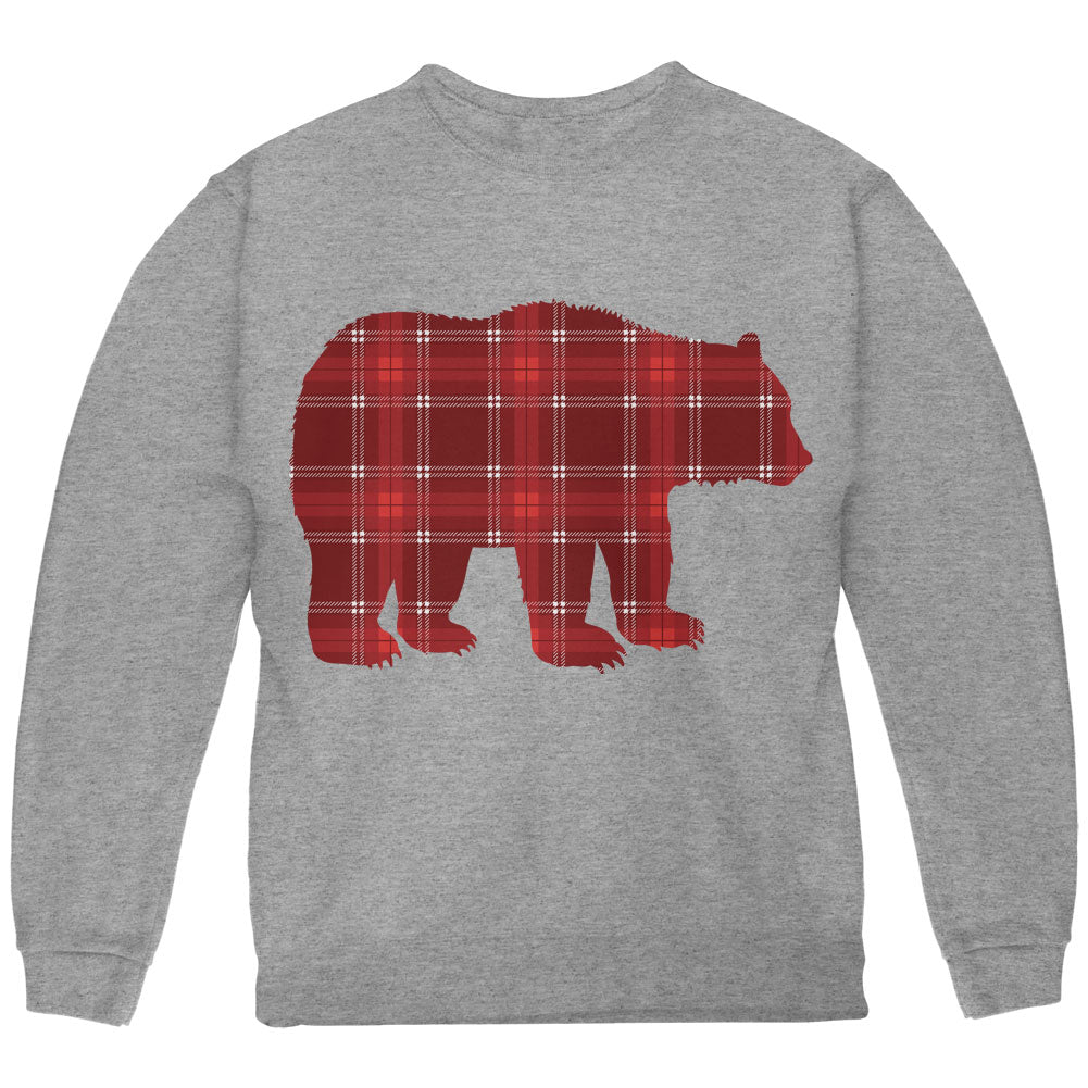 Autumn Plaid Bear Youth Sweatshirt Youth Sweatshirts global YLG Storm Grey 