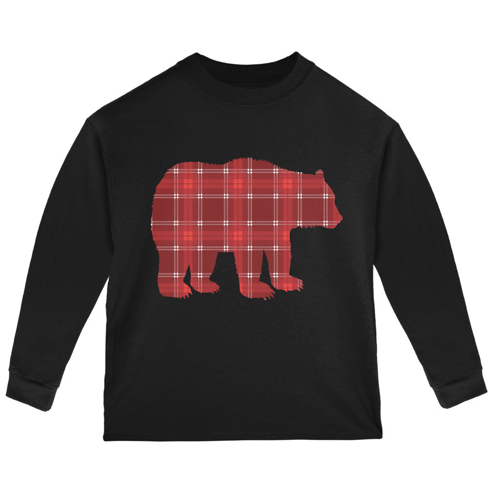 Autumn Plaid Bear Toddler Long Sleeve T Shirt Toddler Long Sleeves global 2T Black 