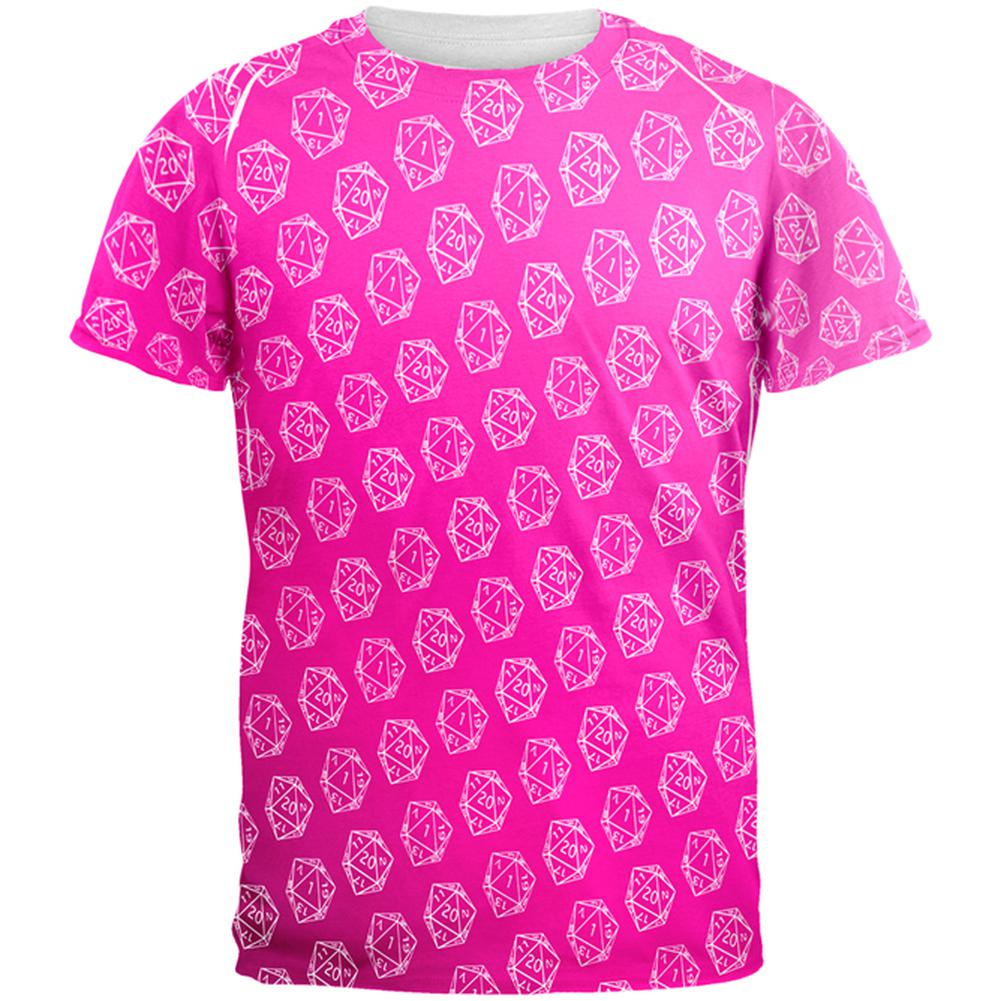 D20 Gamer Critical Hit and Fumble Pink Pattern All Over Mens T Shirt Men's T-Shirts Old Glory 2XL Multi 