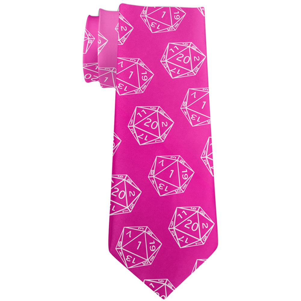 D20 Gamer Critical Hit and Fumble Pink Pattern All Over Neck Tie Ties Old Glory OS Multi 