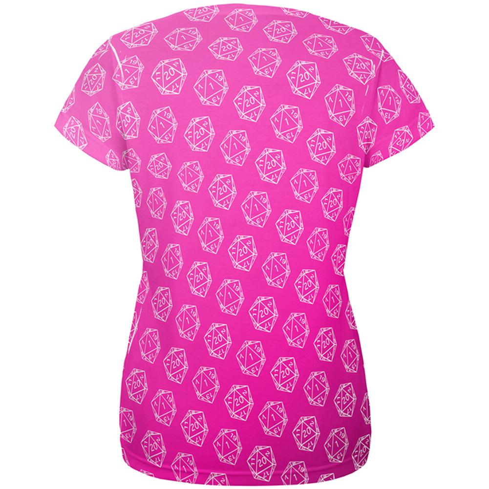 D20 Gamer Critical Hit and Fumble Pink Pattern All Over Womens T Shirt Women's T-Shirts Old Glory   