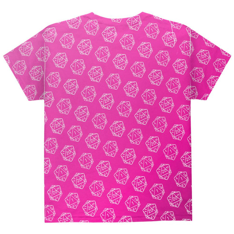 D20 Gamer Critical Hit and Fumble Pink Pattern All Over Youth T Shirt Youth T-Shirts Old Glory   