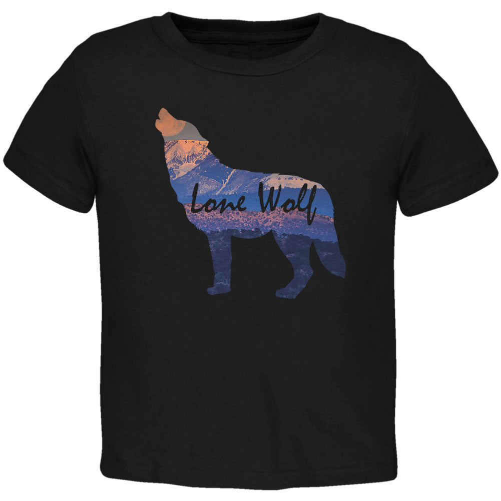 Lone Wolf Lanscape Toddler T Shirt Toddler T-Shirts Old Glory 2T Black 