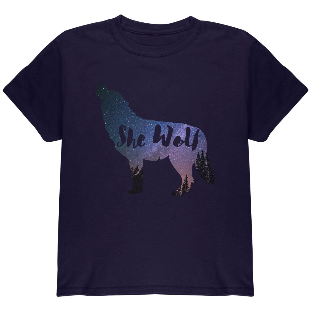 She Wolf Night Sky Landscape Youth T Shirt Youth T-Shirts Old Glory YLG Navy 