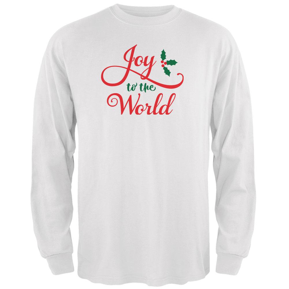 Christmas Joy to the World Script Mens Long Sleeve T Shirt Men's Long Sleeves Old Glory 2XL White 