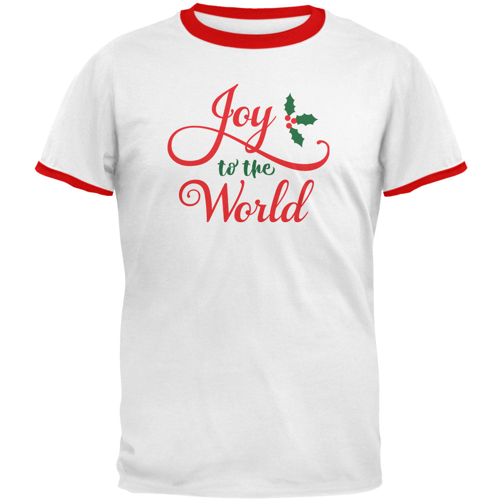 Christmas Joy to the World Script Mens Ringer T Shirt Men's T-Shirts Old Glory MD White 