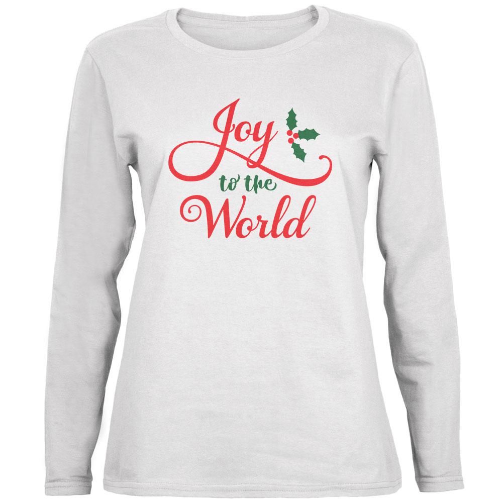 Christmas Joy to the World Script Ladies' Relaxed Jersey Long-Sleeve Tee Women's Long Sleeves Old Glory 2XL White 