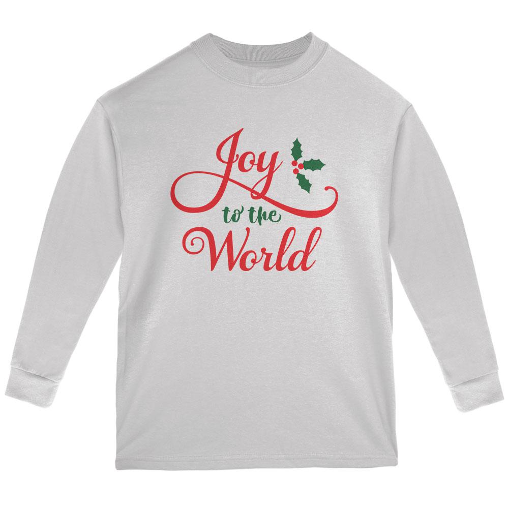 Christmas Joy to the World Script Youth Long Sleeve T Shirt Youth Long Sleeves Old Glory LG White 