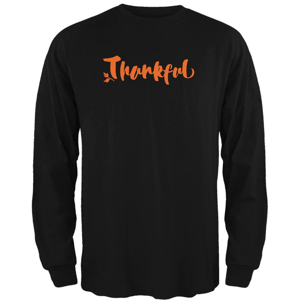 Thanksgiving Autumn Thankful Script Mens Long Sleeve T Shirt Men's Long Sleeves Old Glory 2XL Brown 