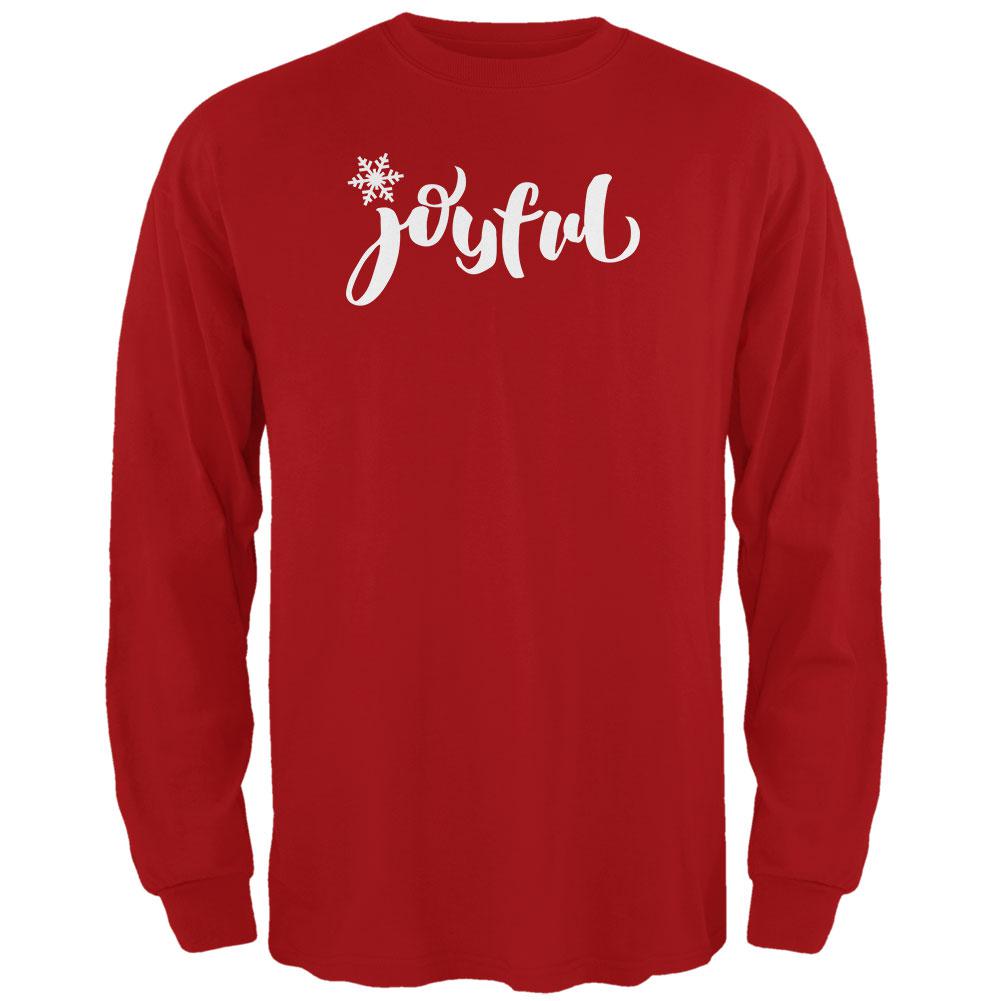 Christmas Joyful Script Snowflake Mens Long Sleeve T Shirt Men's Long Sleeves Old Glory SM Red 