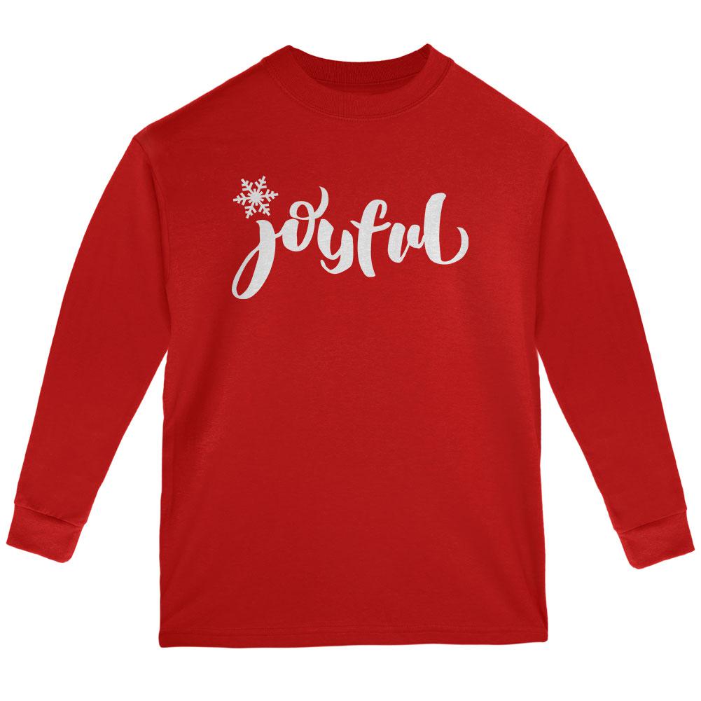 Christmas Joyful Script Snowflake Youth Long Sleeve T Shirt Youth Long Sleeves Old Glory LG Red 