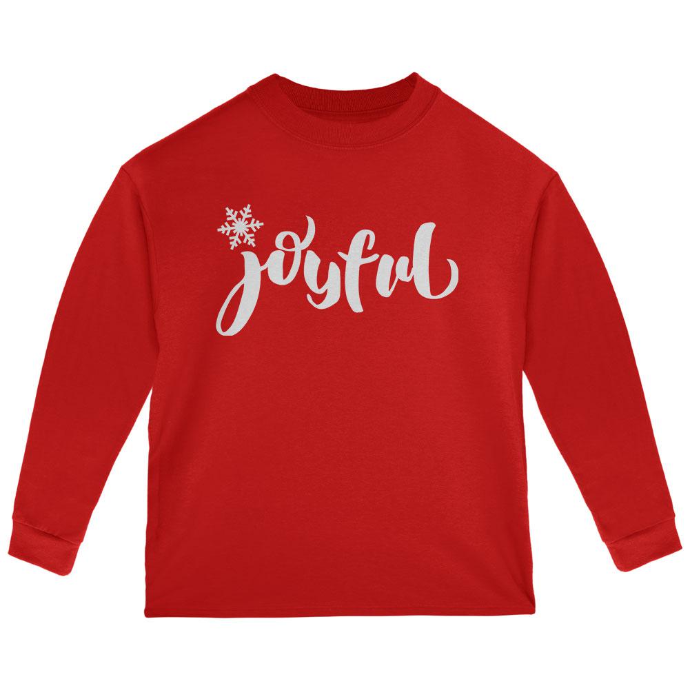 Christmas Joyful Script Snowflake Toddler Long Sleeve T Shirt Toddler Long Sleeves Old Glory 2T Red 