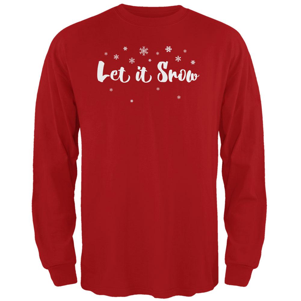 Christmas Let it Snow Script Snowflakes Mens Long Sleeve T Shirt Men's Long Sleeves Old Glory 2XL Red 