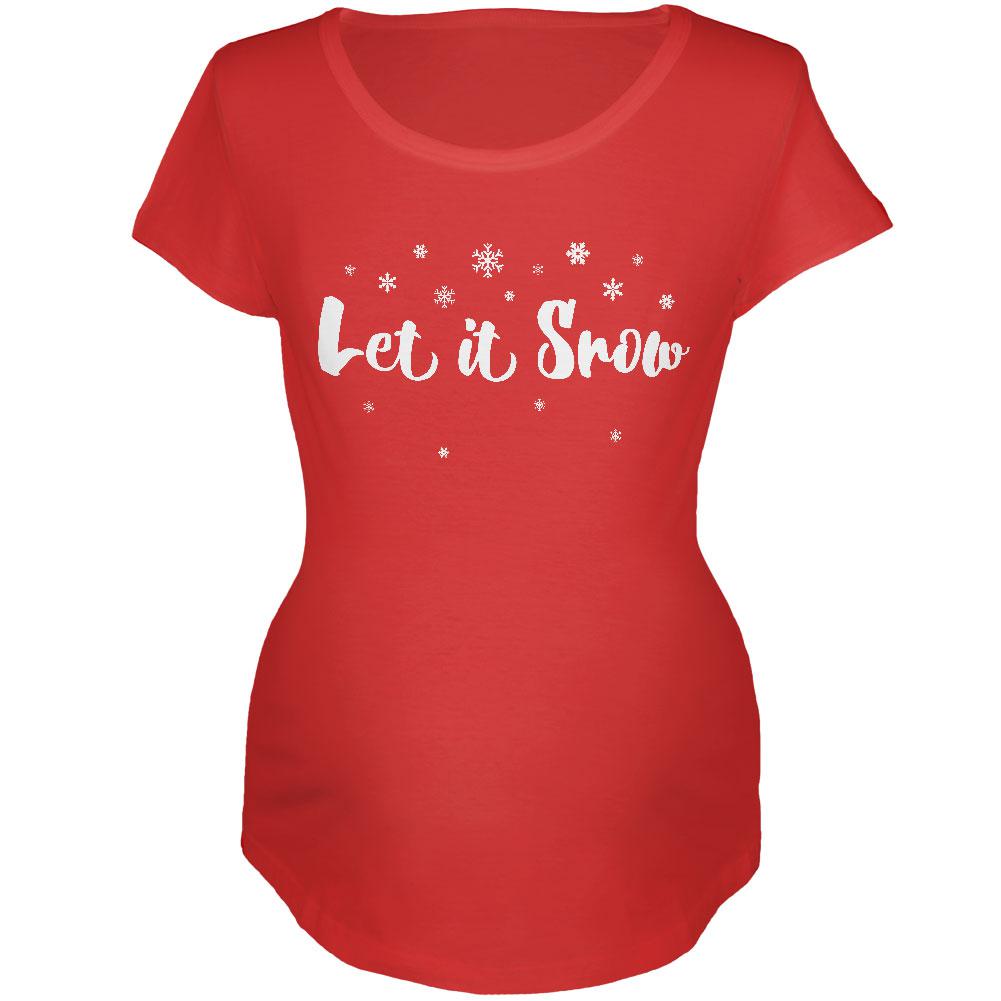 Christmas Let it Snow Script Snowflakes Maternity Soft T Shirt Maternity T-Shirts Old Glory 2XL Red 