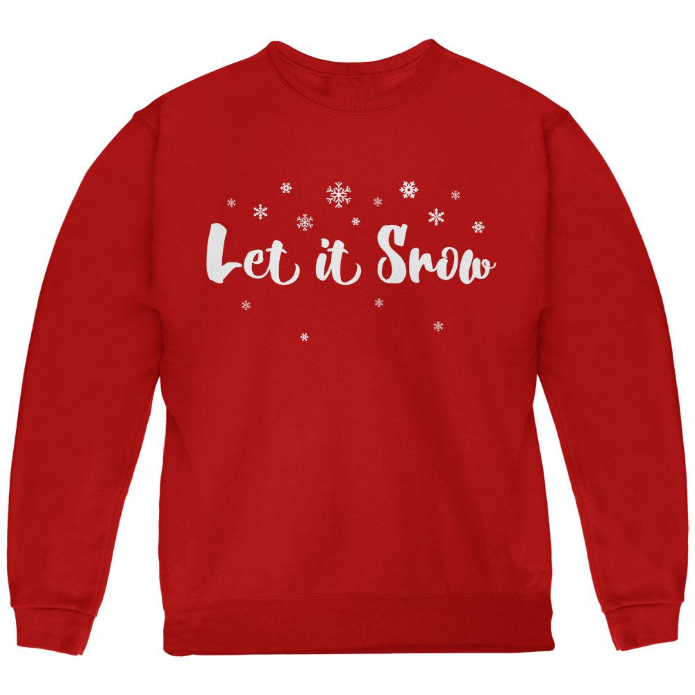 Christmas Let it Snow Script Snowflakes Youth Sweatshirt Youth Sweatshirts Old Glory LG Red 