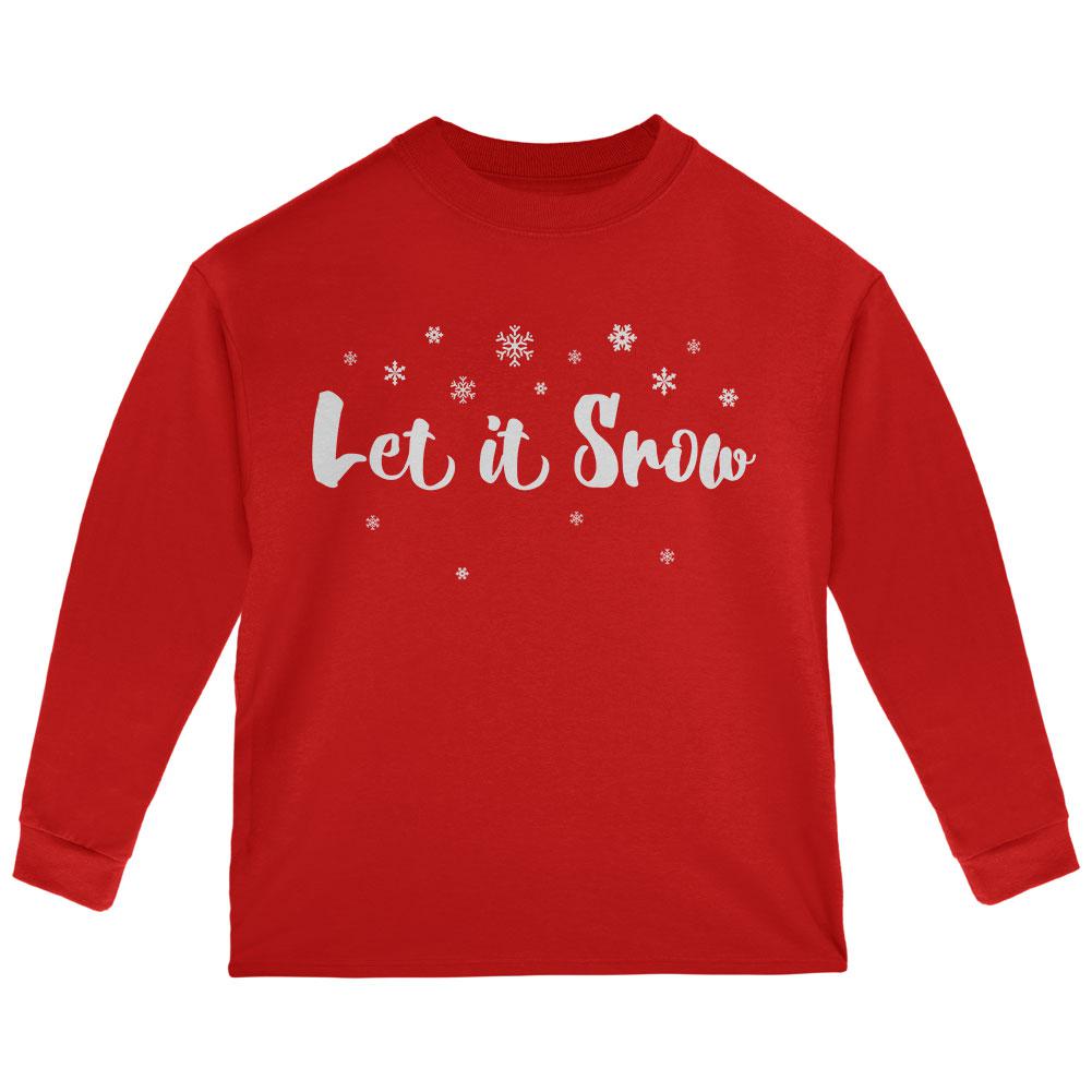 Christmas Let it Snow Script Snowflakes Toddler Long Sleeve T Shirt Toddler Long Sleeves Old Glory 2T Red 