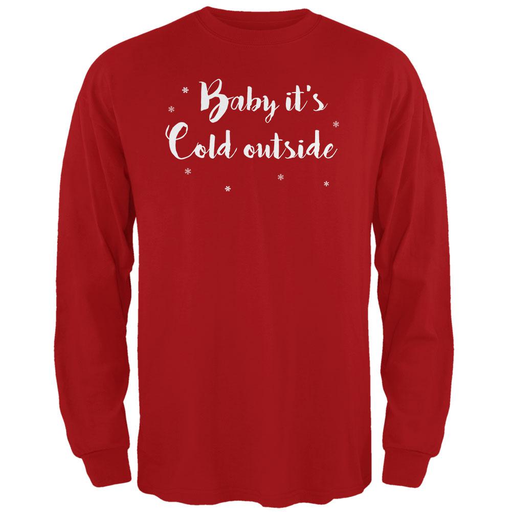 Christmas Baby it's Cold Outside Script Snowflakes Mens Long Sleeve T Shirt Men's Long Sleeves Old Glory 2XL Red 