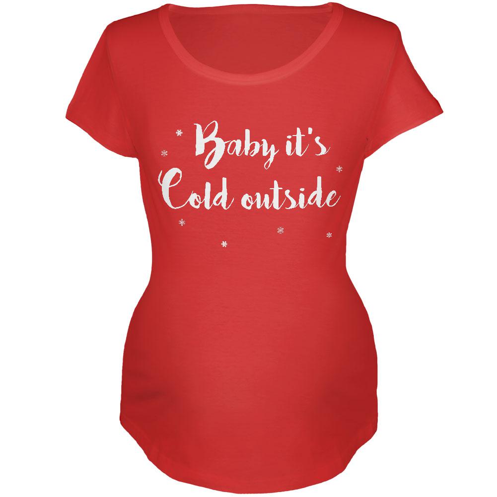 Christmas Baby it's Cold Outside Script Snowflakes Maternity Soft T Shirt Maternity T-Shirts Old Glory 2XL Red 