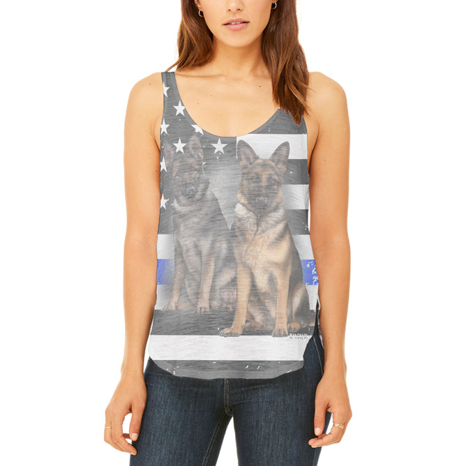 Thin Blue Line K9 Unit German Shepherd Live Forever Juniors Flowy Side Slit Tank Top Juniors Tank Tops Old Glory 2XL Multi 