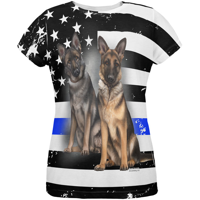 Thin Blue Line K9 Unit German Shepherd Live Forever All Over Womens T Shirt Women's T-Shirts Old Glory LG Multi 