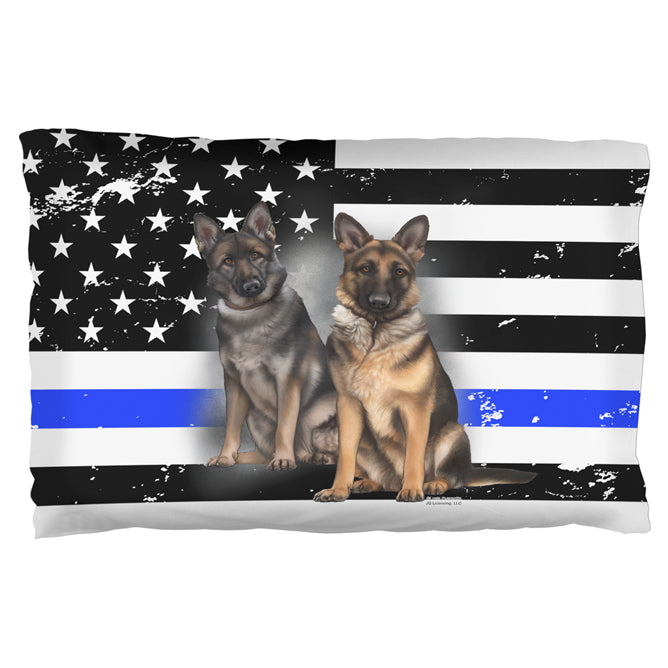 Thin Blue Line K9 Unit German Shepherd Live Forever Pillow Case Pillowcases Old Glory OS Multicolor 