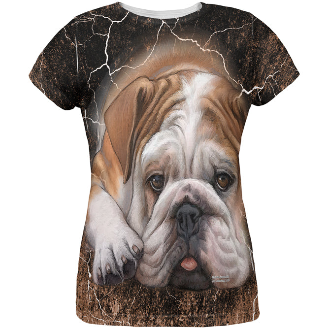 English Bulldog Live Forever All Over Womens T Shirt Women's T-Shirts Old Glory LG Multicolored 