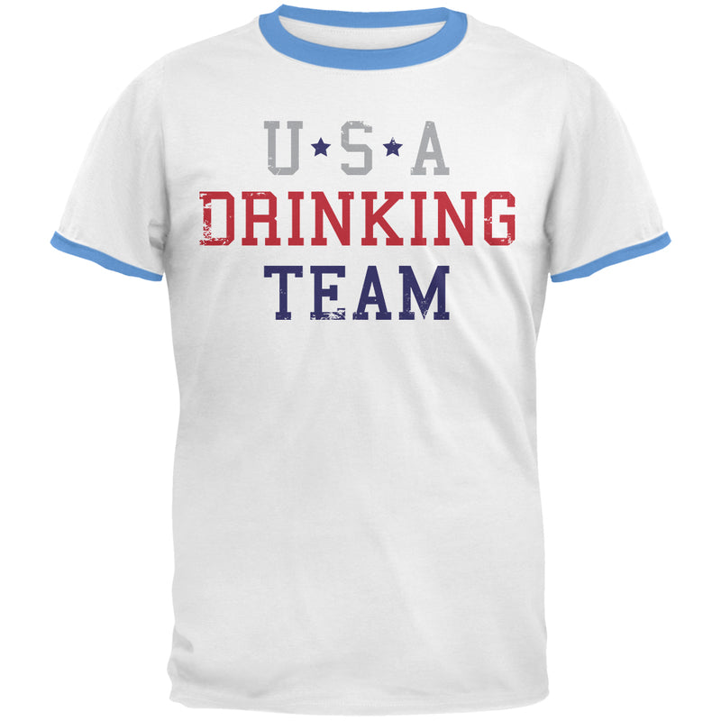 4th of July USA Drinking Team Mens Ringer T Shirt Men's T-Shirts 4th of July 2XL White/Carolina Blue 