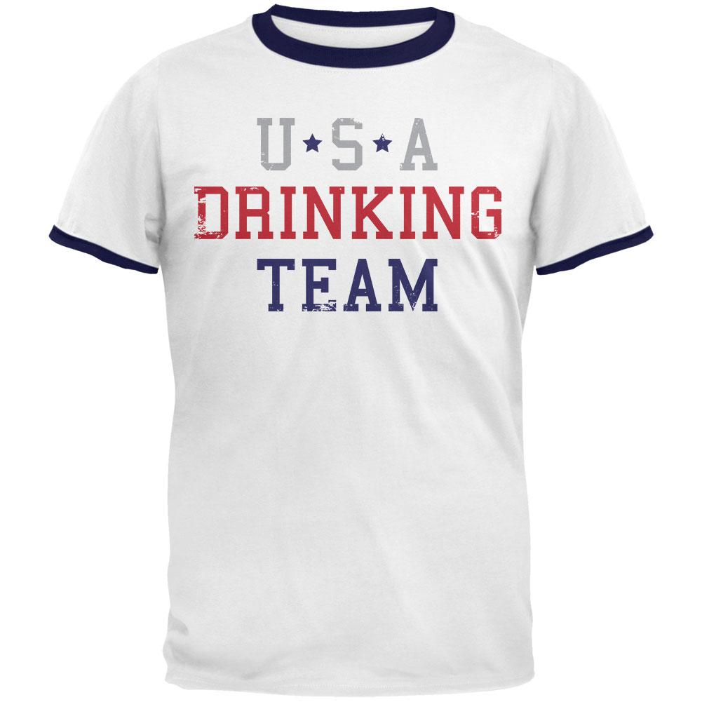 4th of July USA Drinking Team Mens Ringer T Shirt Men's T-Shirts 4th of July 2XL White-Navy 