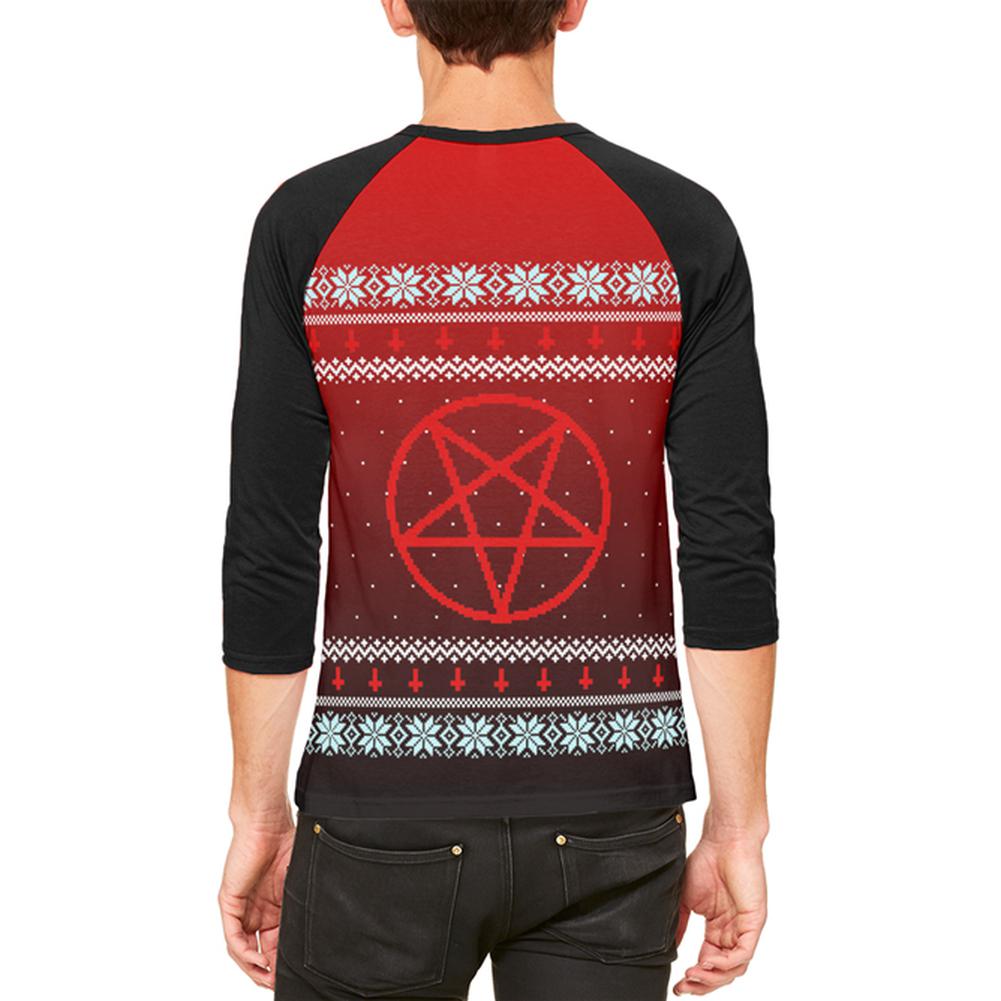 Ugly Christmas Sweater Red Black Pentagram Ombre Mens Raglan T Shirt Men's T-Shirts Old Glory   