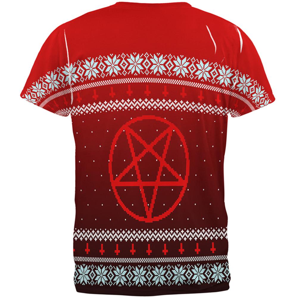 Ugly Christmas Sweater Red Black Pentagram Ombre All Over Mens T Shirt Men's T-Shirts Old Glory   