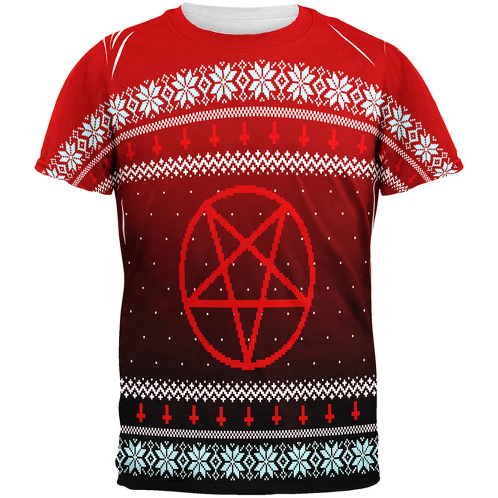 Ugly Christmas Sweater Red Black Pentagram Ombre All Over Mens T Shirt Men's T-Shirts Old Glory 2XL Multi 