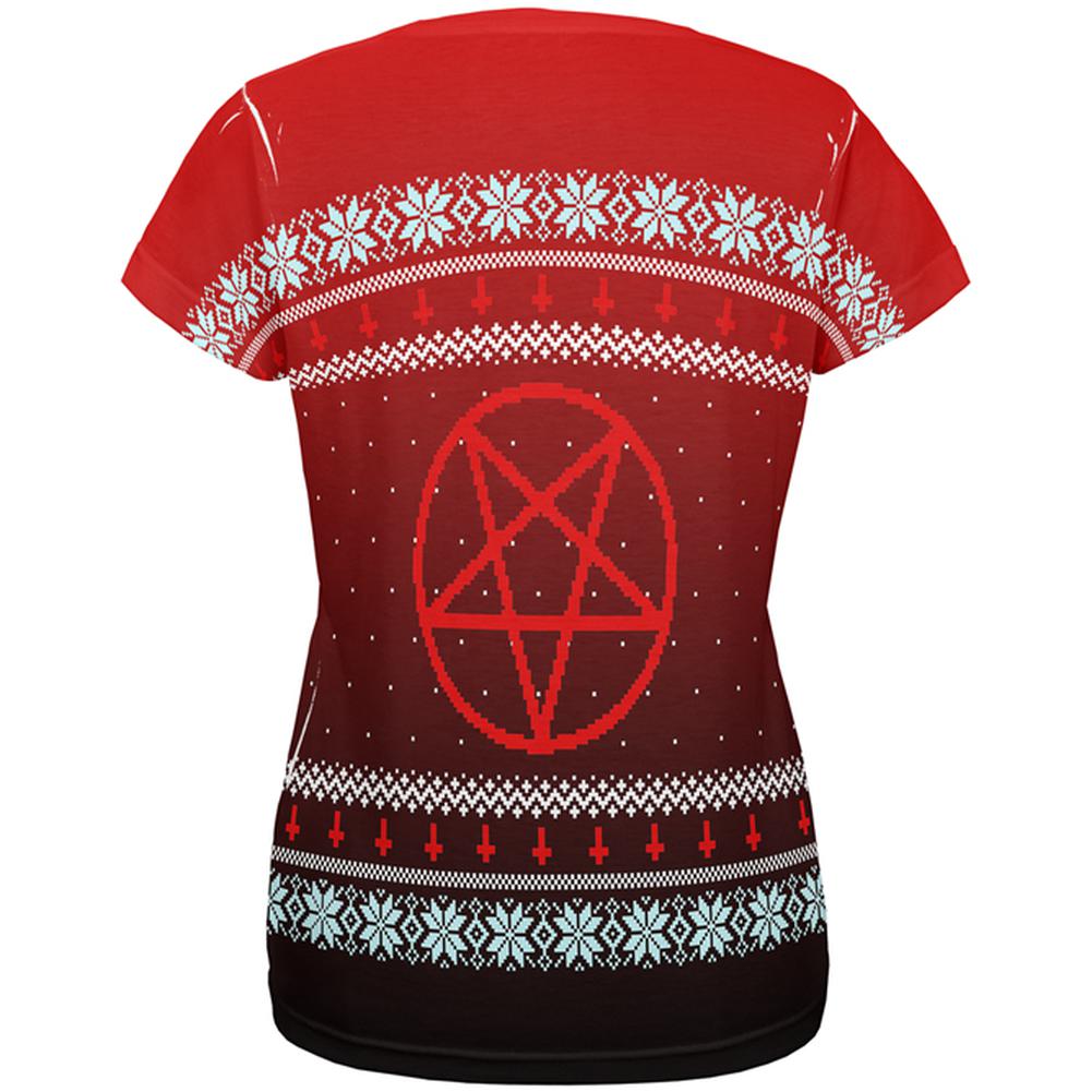 Ugly Christmas Sweater Red Black Pentagram Ombre All Over Womens T Shirt Women's T-Shirts Old Glory   