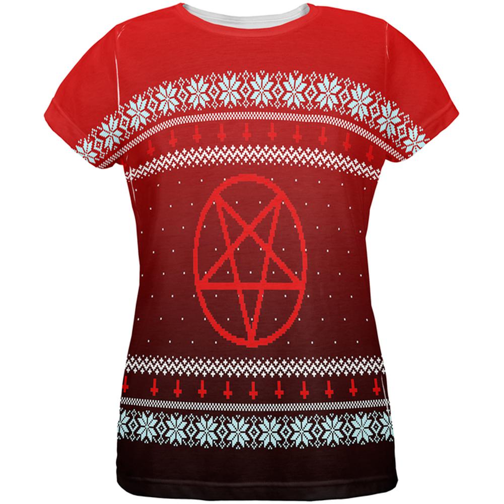 Ugly Christmas Sweater Red Black Pentagram Ombre All Over Womens T Shirt Women's T-Shirts Old Glory 2XL Multi 