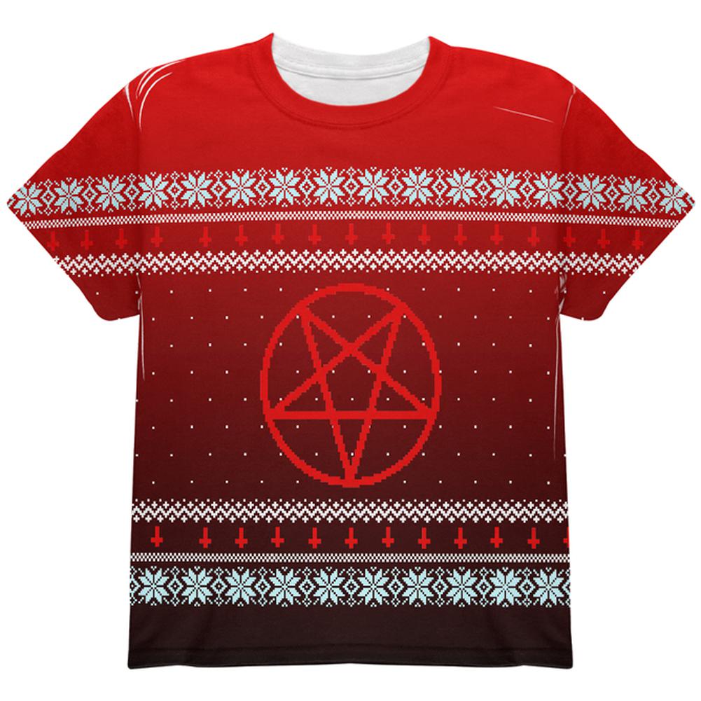 Ugly Christmas Sweater Red Black Pentagram Ombre All Over Youth T Shirt Youth T-Shirts Old Glory LG Multi 