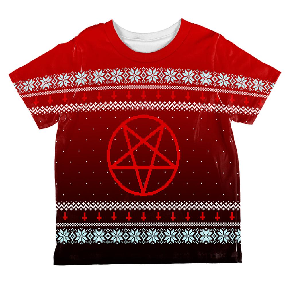 Ugly Christmas Sweater Red Black Pentagram Ombre All Over Toddler T Shirt Toddler T-Shirts Old Glory 2T Multi 