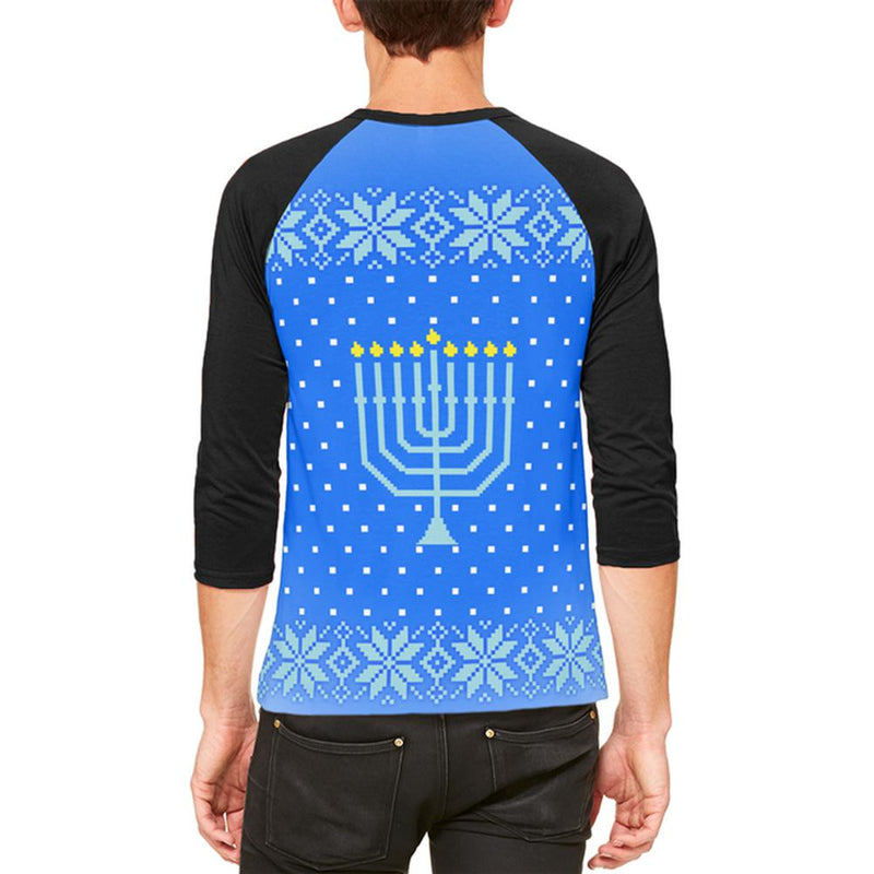 Ugly Christmas Sweater Let's Get Lit Menorah Hanukkah Mens Raglan T Shirt Men's T-Shirts Old Glory   