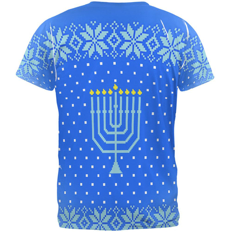 Ugly Christmas Sweater Let's Get Lit Menorah Hanukkah All Over Mens T Shirt Men's T-Shirts Old Glory   