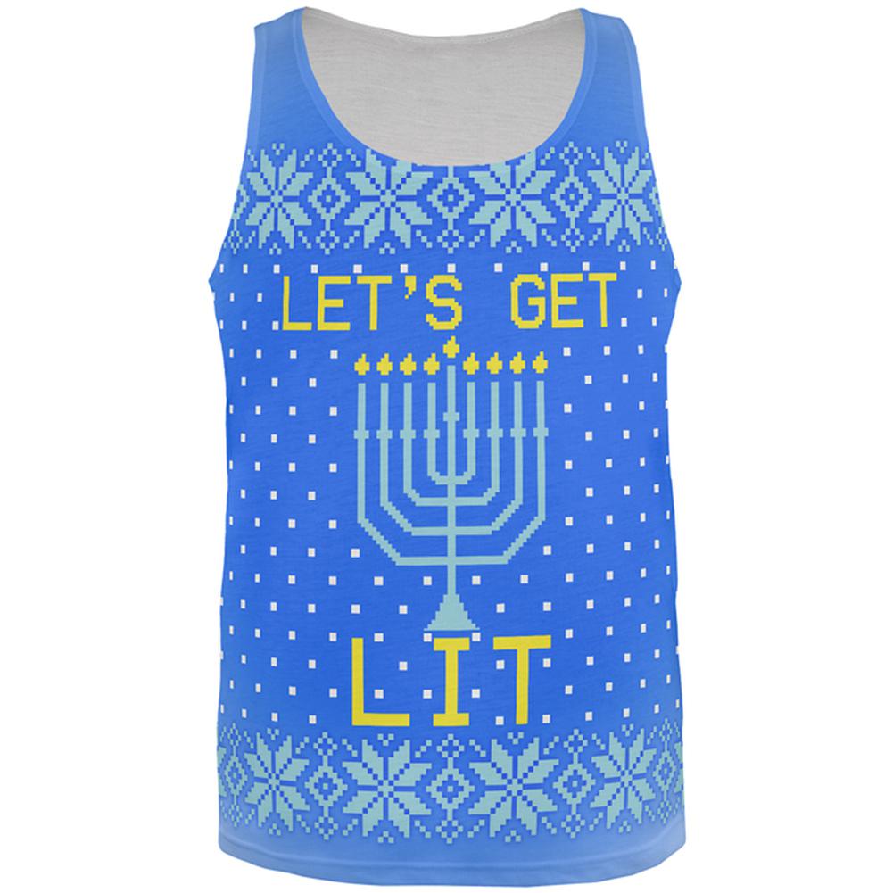 Ugly Christmas Sweater Let's Get Lit Menorah Hanukkah All Over Mens Tank Top Men's Tank Tops Old Glory 2XL Multi 