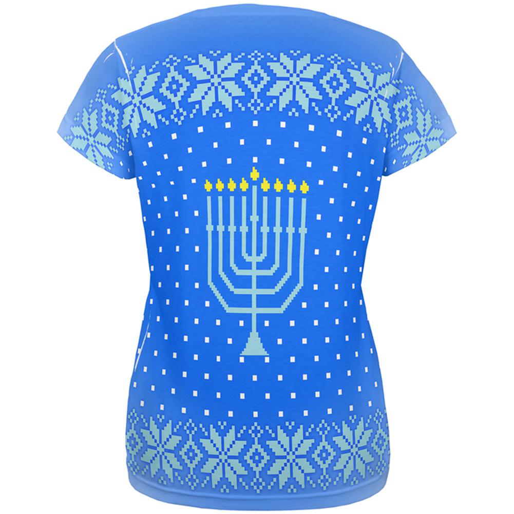 Ugly Christmas Sweater Let's Get Lit Menorah Hanukkah All Over Womens T Shirt Women's T-Shirts Old Glory   