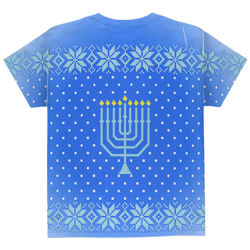 Ugly Christmas Sweater Let's Get Lit Menorah Hanukkah All Over Youth T Shirt Youth T-Shirts Old Glory   