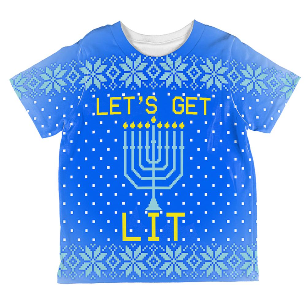 Ugly Christmas Sweater Let's Get Lit Menorah Hanukkah All Over Toddler T Shirt Toddler T-Shirts Old Glory 2T Multi 