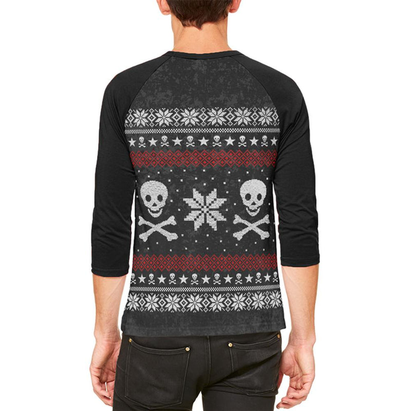 Ugly Christmas Sweater Pirate Skull and Crossbones Mens Raglan T Shirt Men's T-Shirts Old Glory   